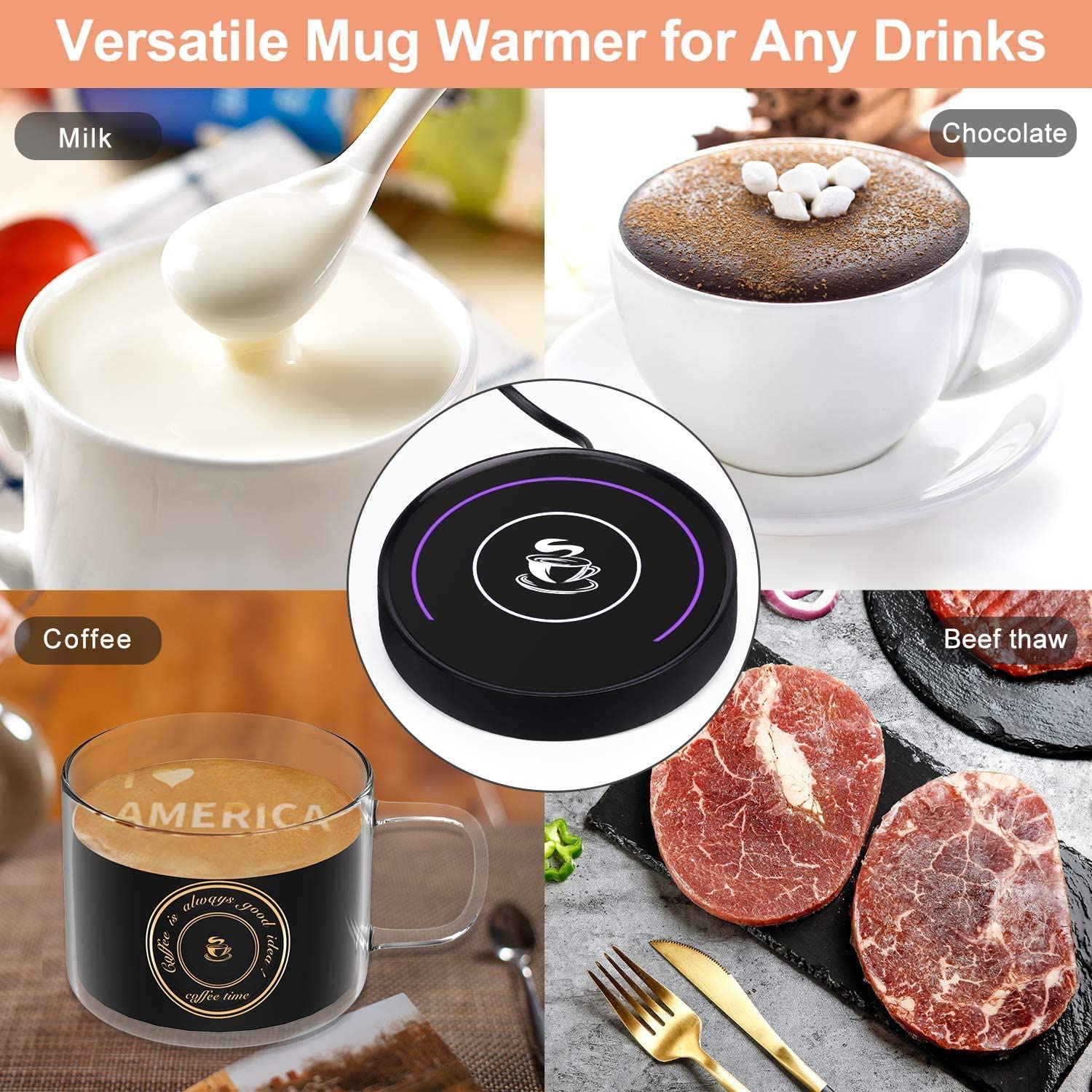 Gynnx Coffee Cup Warmer, Coffee Warmer for Desk with Light, Mode Beverage  Warmers Plate Electric Smart Cup Warmer Pad (White