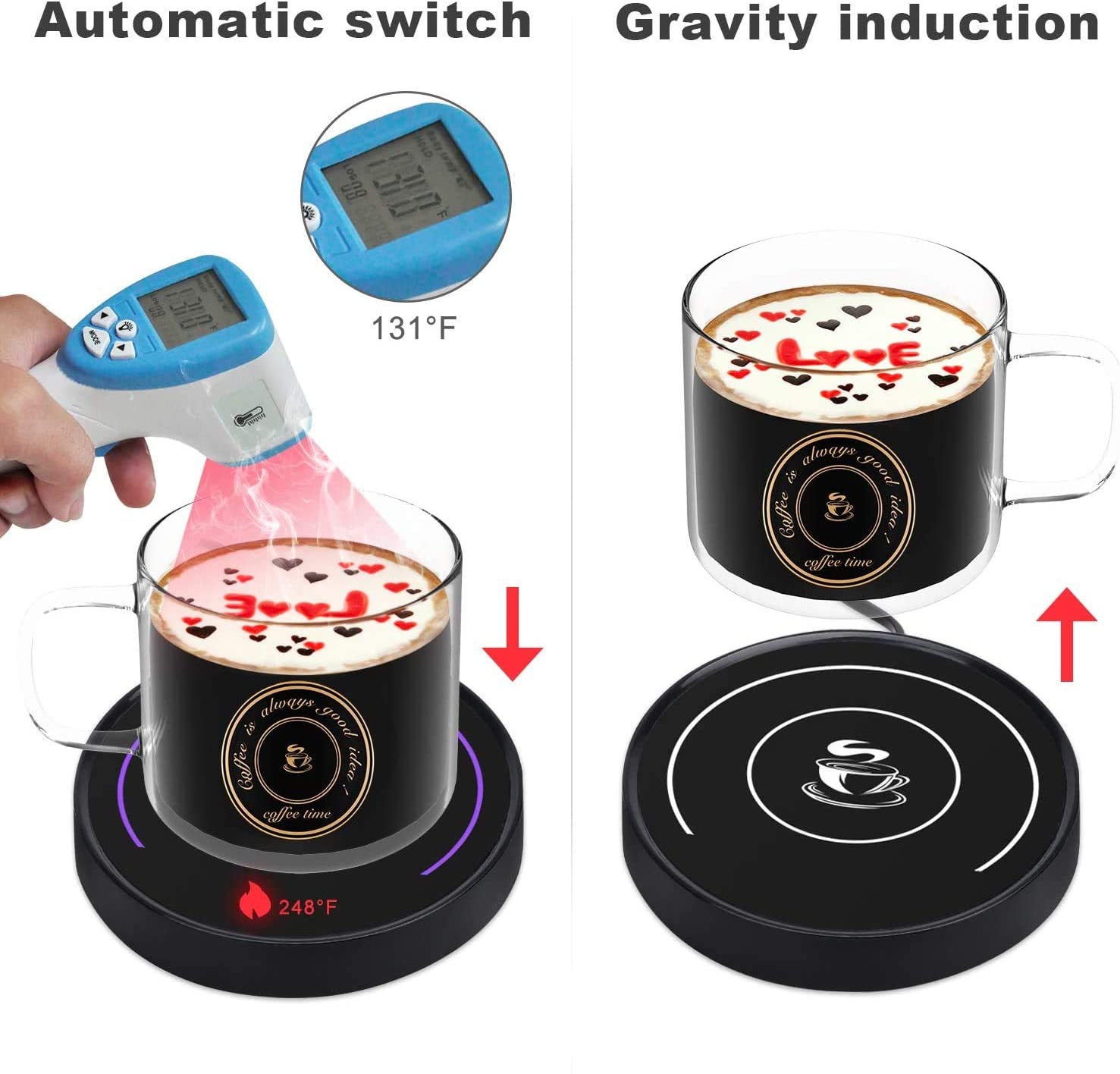 NiceLucky Coffee Mug HEATER Temperature Control On/Off Glass Top